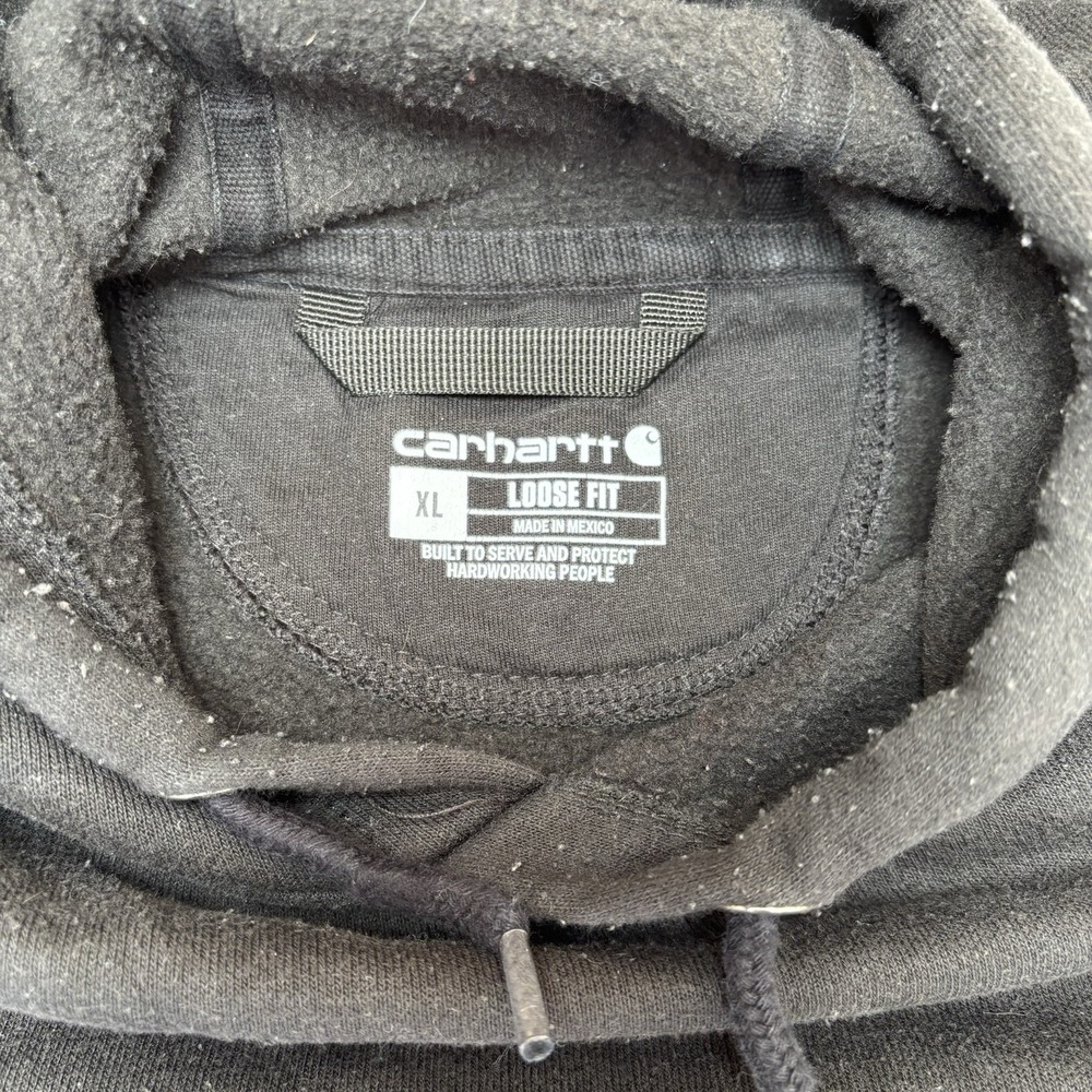 Carhartt Hoodie Sweatshirt Mens XL Black Loose Fit Sleeve Logo Pullover Fleece - Picture 3 of 10